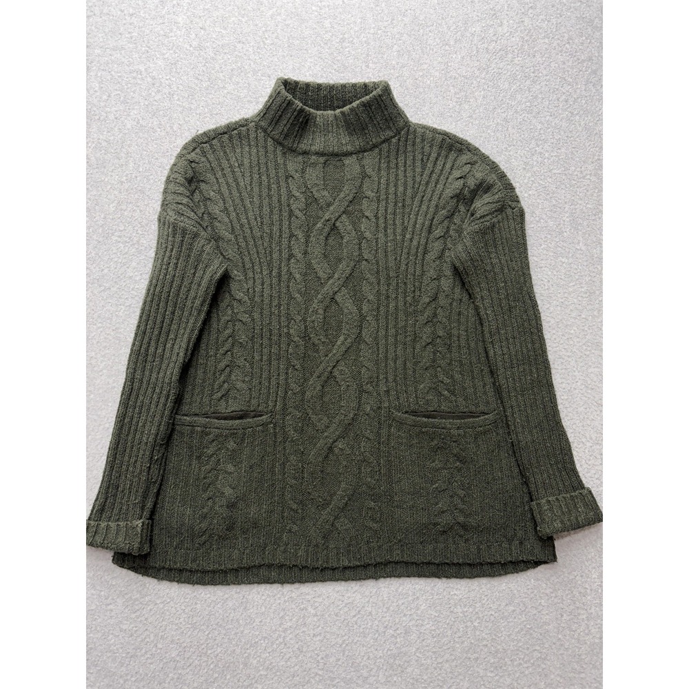 Abercrombie & Fitch Sweater Womens XS Green Cable Knit Mock Neck Pockets Soft